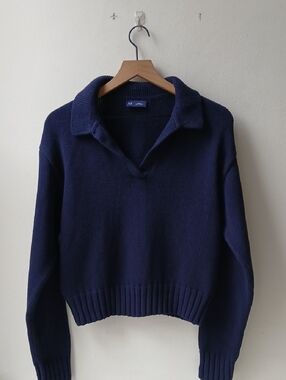 Gap Shrunken Polo Sweater Navy Blue Women's Small